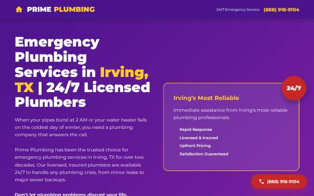Prime Plumbing and Water's page as the assistant saw it