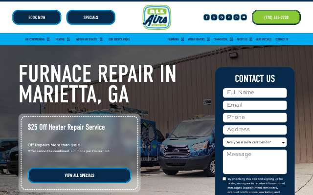 All Airs Heating, Cooling & Plumbing's page as the assistant saw it