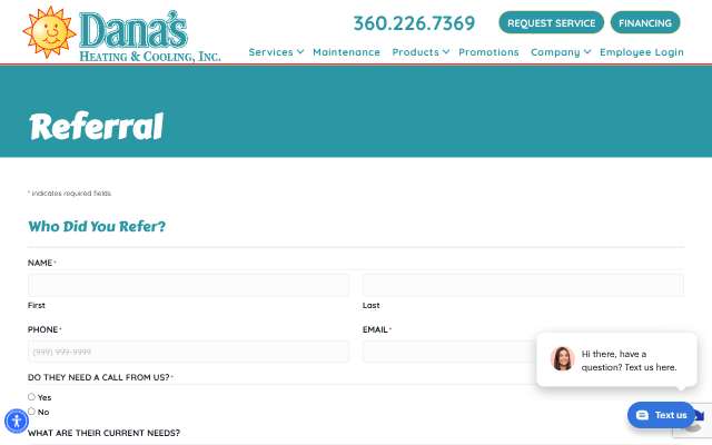 Dana’s Heating & Cooling's page as the assistant saw it