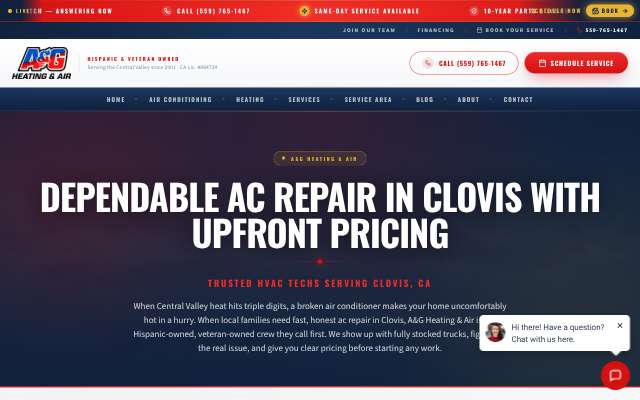 A&G Heating & Air's page as the assistant saw it