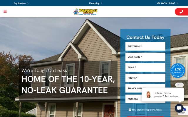 Zimmerman's Roofing's page as the assistant saw it