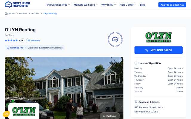 Page cited for O'LYN Roofing
