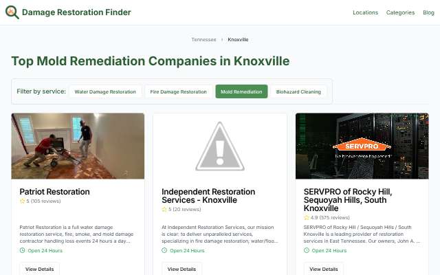 Page cited for Southeast Restoration of Knoxville