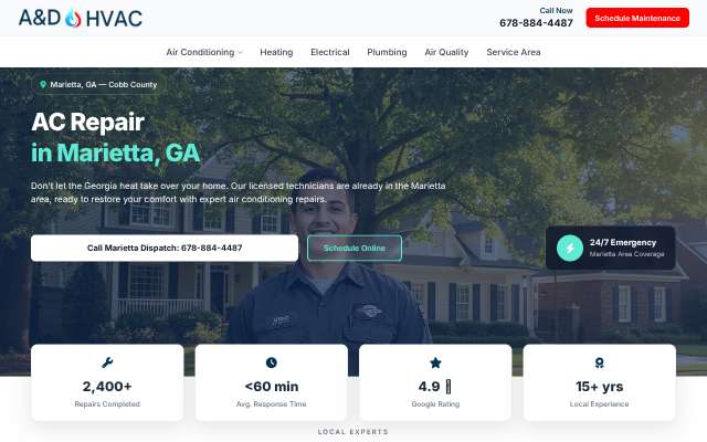 A&D HVAC's page as the assistant saw it