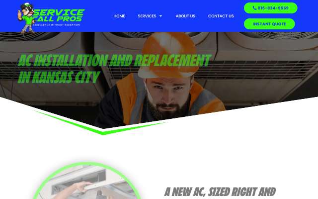 Service Call Pros's page as the assistant saw it