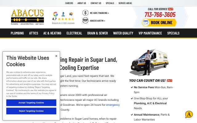 Abacus Plumbing, Air Conditioning, & Electrical's page as the assistant saw it