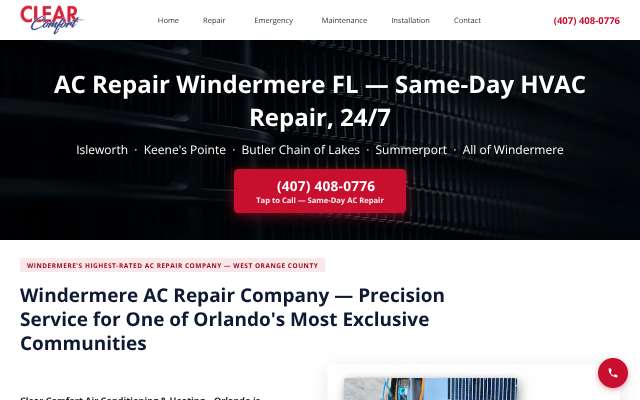 Clear Comfort Air Conditioning & Heating (Orlando)'s page as the assistant saw it