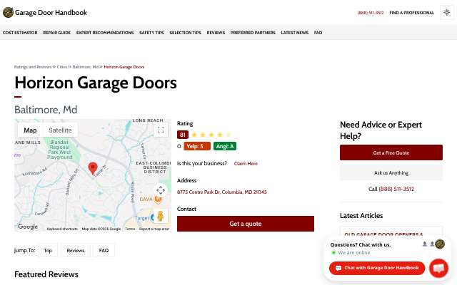 Horizon Garage Doors's page as the assistant saw it