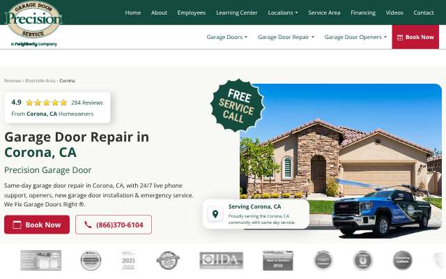 Page cited for Precision Garage Door of Riverside