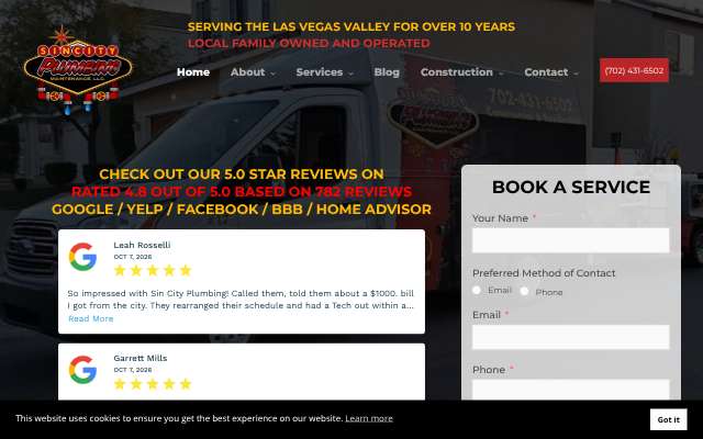 Sin City Plumbing's page as the assistant saw it