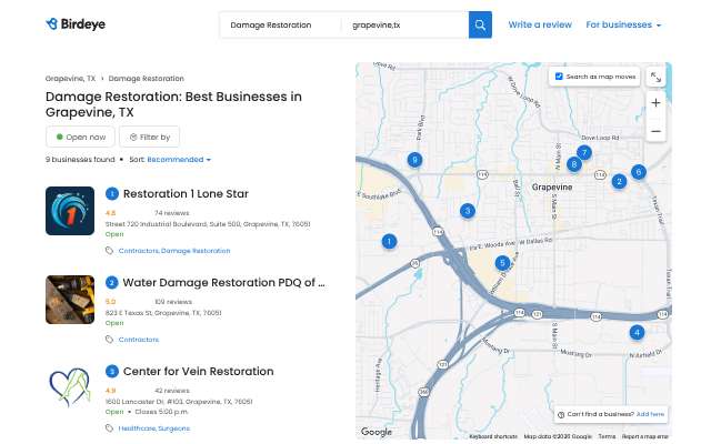 Water Damage Restoration PDQ of Grapevine's page as the assistant saw it