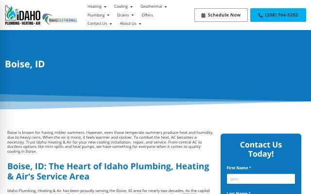 Idaho Plumbing, Heating & Air's page as the assistant saw it