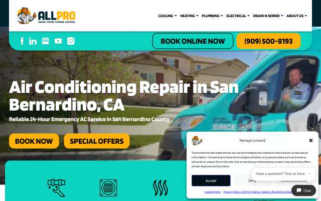 All Pro Cooling, Heating, Plumbing & Electrical's page as the assistant saw it