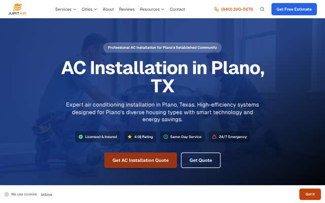 Jupitair HVAC's page as the assistant saw it