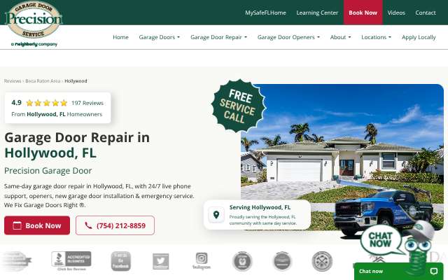 Precision Garage Door Service of South Florida's page as the assistant saw it
