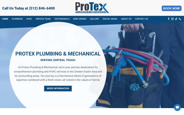 Protex Plumbing and Mechanical's page as the assistant saw it