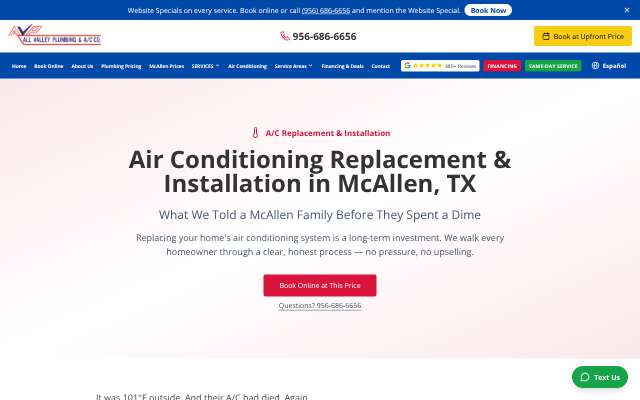 All Valley Plumbing & A/C Co.'s page as the assistant saw it