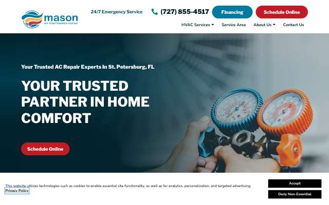 Mason Air Conditioning & Heating's page as the assistant saw it