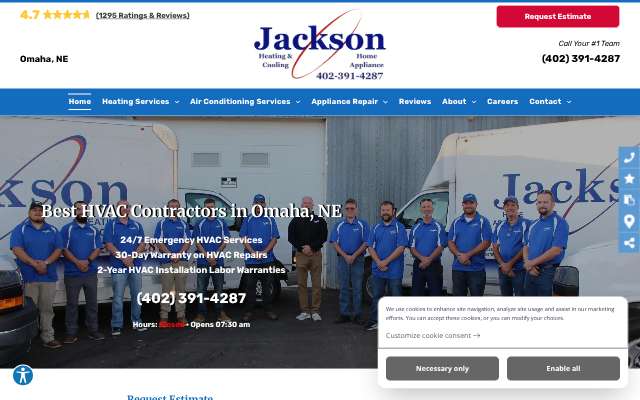 Jackson Home Appliance Heating & Cooling's page as the assistant saw it