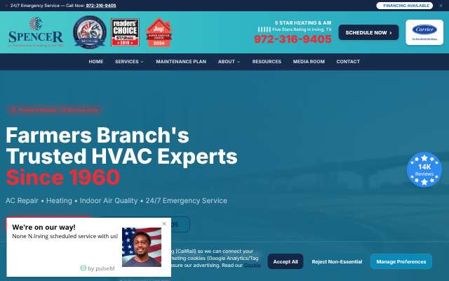 Spencer Air Conditioning and Heating's page as the assistant saw it