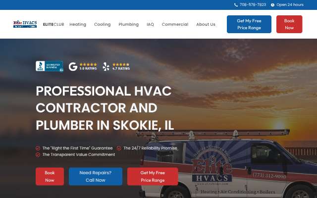 Elite HVACS's page as the assistant saw it
