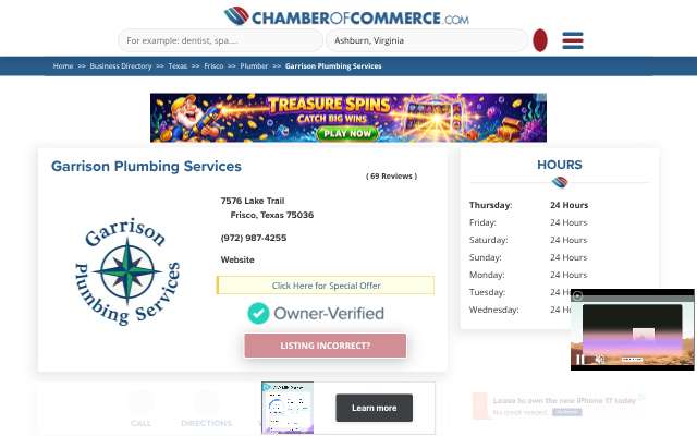 Garrison Plumbing Services's page as the assistant saw it