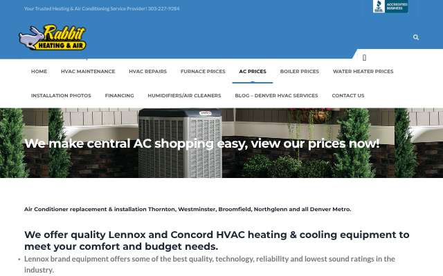 Rabbit Heating & Air's page as the assistant saw it