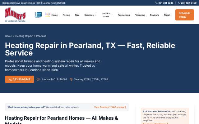 Mabry's AC & Heating's page as the assistant saw it