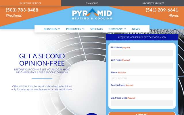 Pyramid Heating & Cooling's page as the assistant saw it