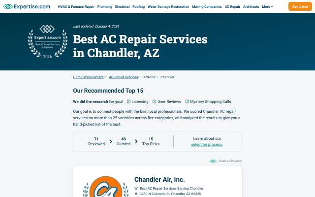 Chandler Air, Inc.'s page as the assistant saw it