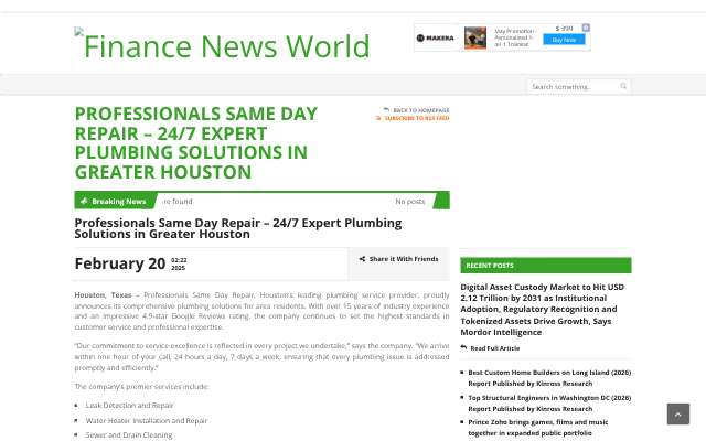 Professionals Same Day Repair's page as the assistant saw it