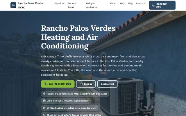 Rancho Palos Verdes HVAC's page as the assistant saw it