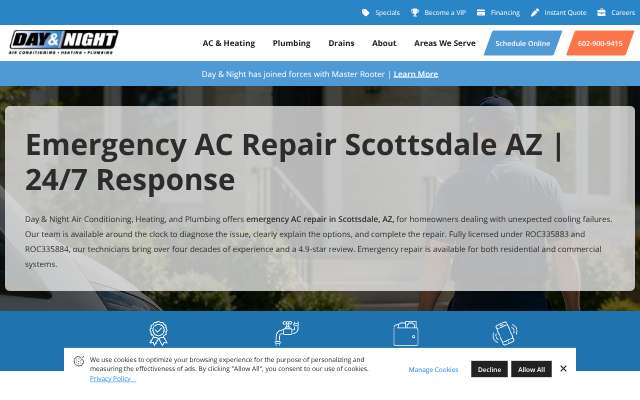 Day & Night Air Conditioning, Heating, and Plumbing's page as the assistant saw it