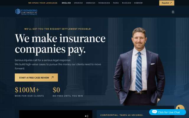 Eisenberg Law Group's page as the assistant saw it