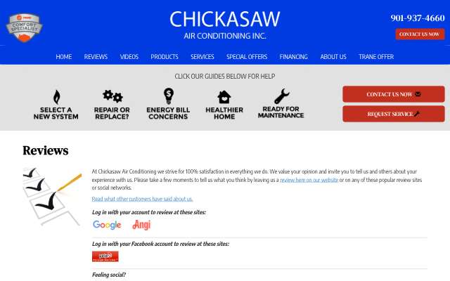 Chickasaw Air Conditioning's page as the assistant saw it