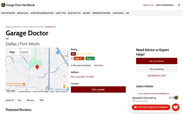 Garage Doctor's page as the assistant saw it