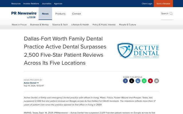 Active Dental's page as the assistant saw it