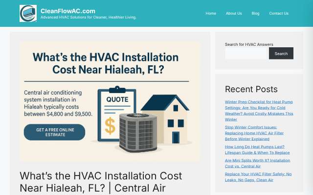 CleanFlow AC's page as the assistant saw it