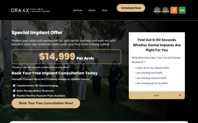 ORA 4X Full Arch Implant Center's page as the assistant saw it