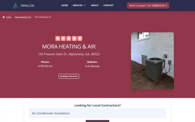 Mora Heating & Air's page as the assistant saw it