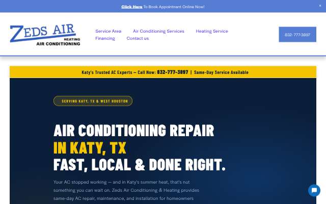 Zeds Air Conditioning & Heating's page as the assistant saw it