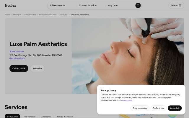 Luxe Palm Aesthetics's page as the assistant saw it
