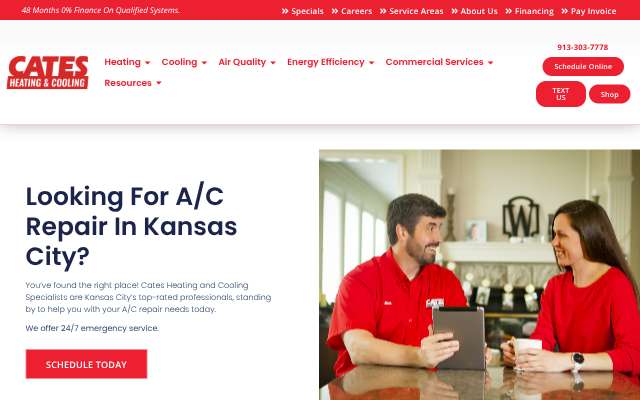 Cates Heating and Cooling's page as the assistant saw it