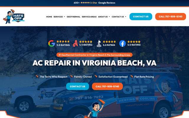Hats Off Heating & Cooling's page as the assistant saw it