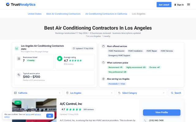 A/C Control, Inc.'s page as the assistant saw it