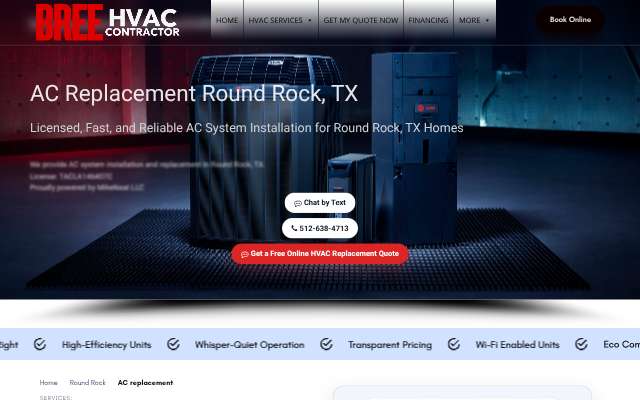Bree HVAC's page as the assistant saw it