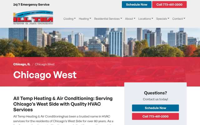 All Temp Heating & Air Conditioning's page as the assistant saw it