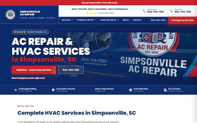 Simpsonville AC Repair's page as the assistant saw it