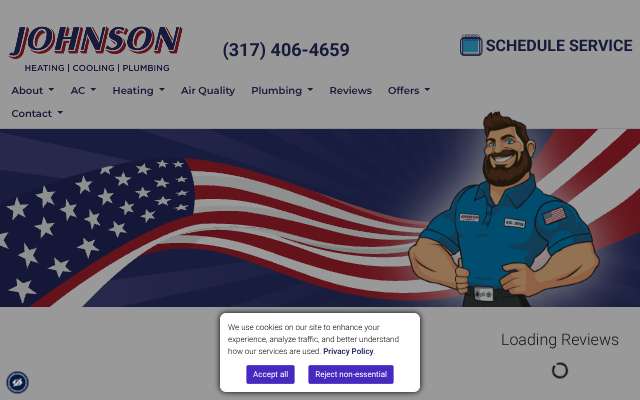 Johnson Heating, Cooling, Plumbing's page as the assistant saw it