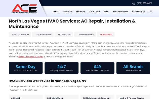 Air Conditioning Experts's page as the assistant saw it